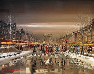 Kal Gajoum Champs elysees traffic by Knife Textured Oil Paintings